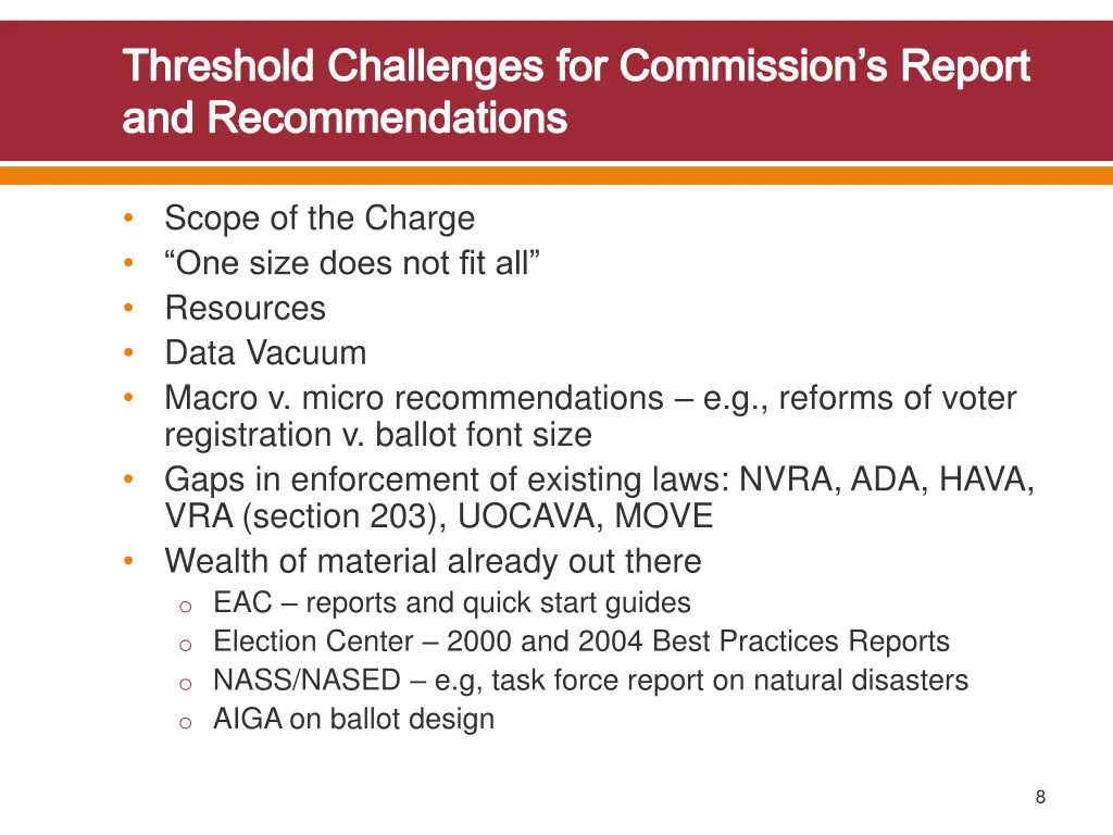 threshold challenges for commission s report