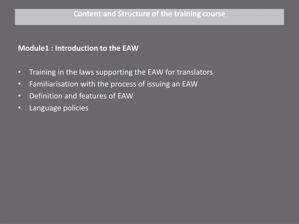 content and structure of the training course