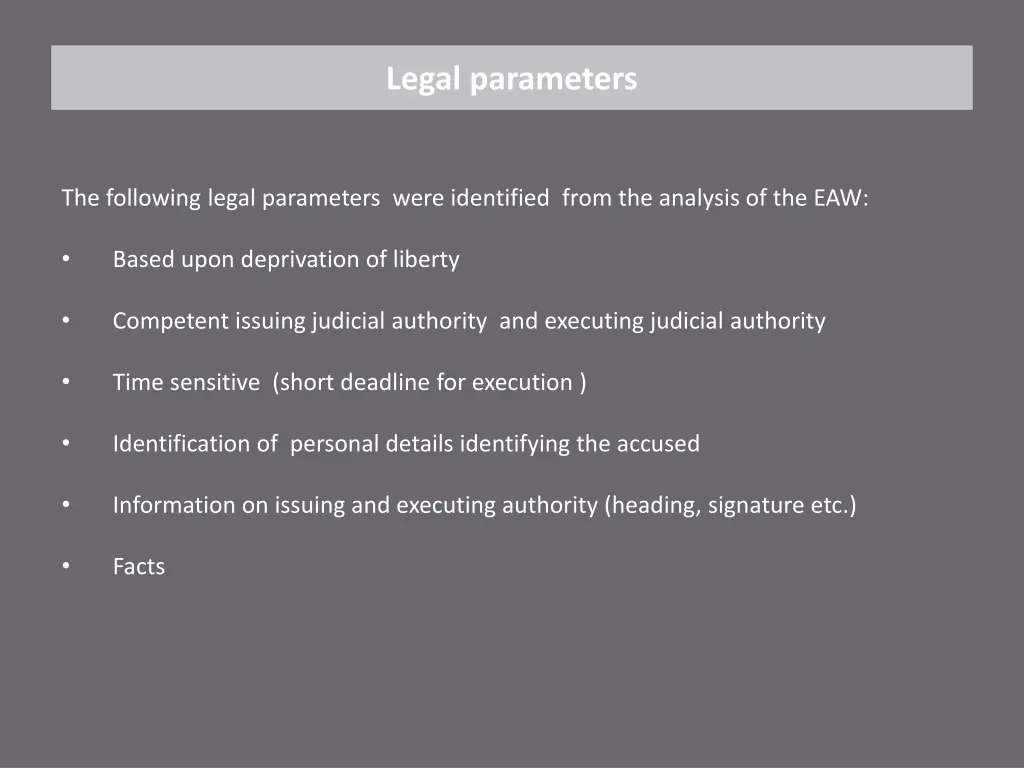 legal parameters