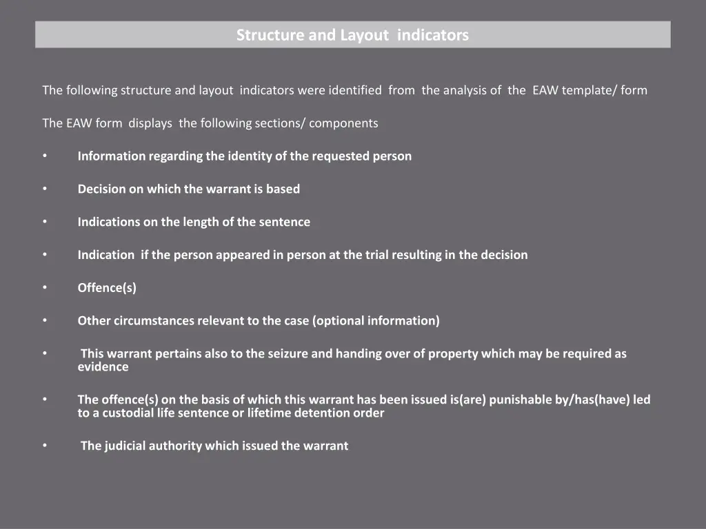 structure and layout indicators