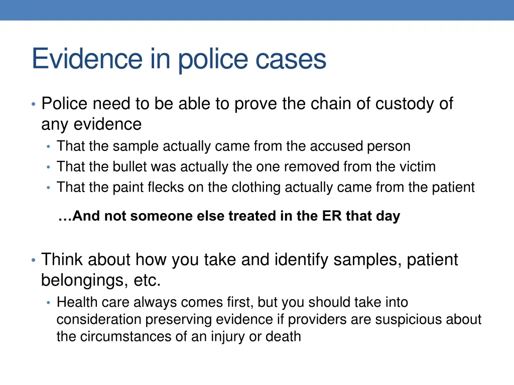 evidence in police cases