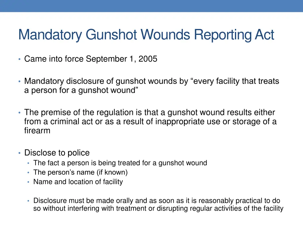 mandatory gunshot wounds reporting act