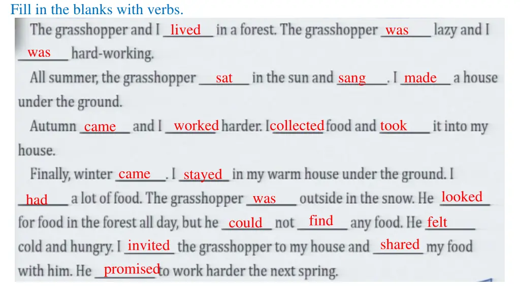 fill in the blanks with verbs