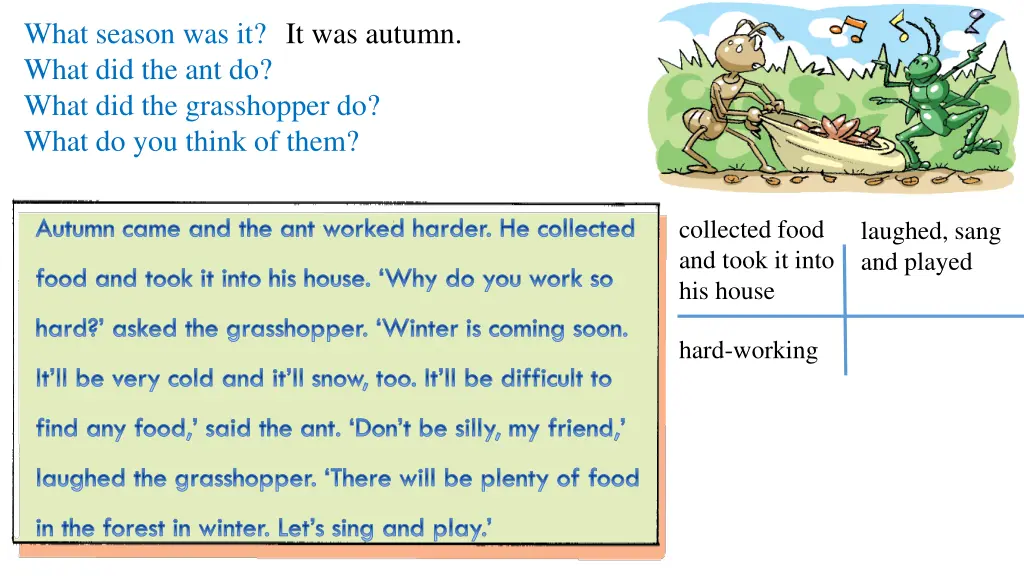 what season was it what did the ant do what