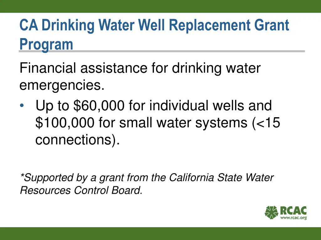 ca drinking water well replacement grant program