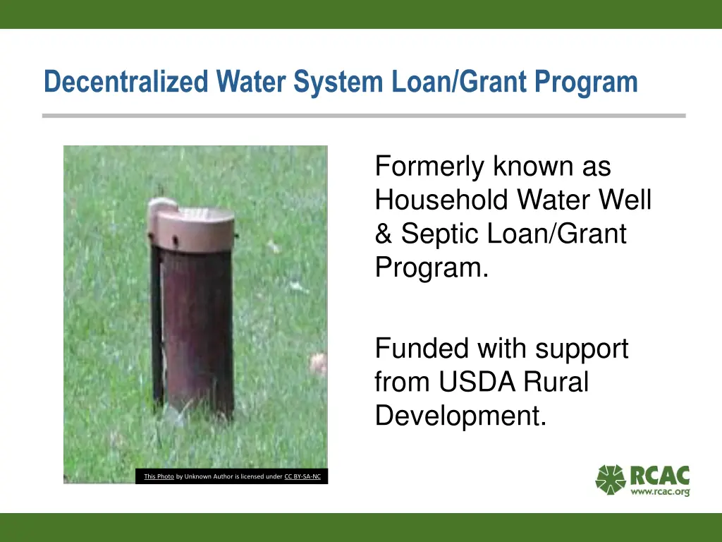 decentralized water system loan grant program