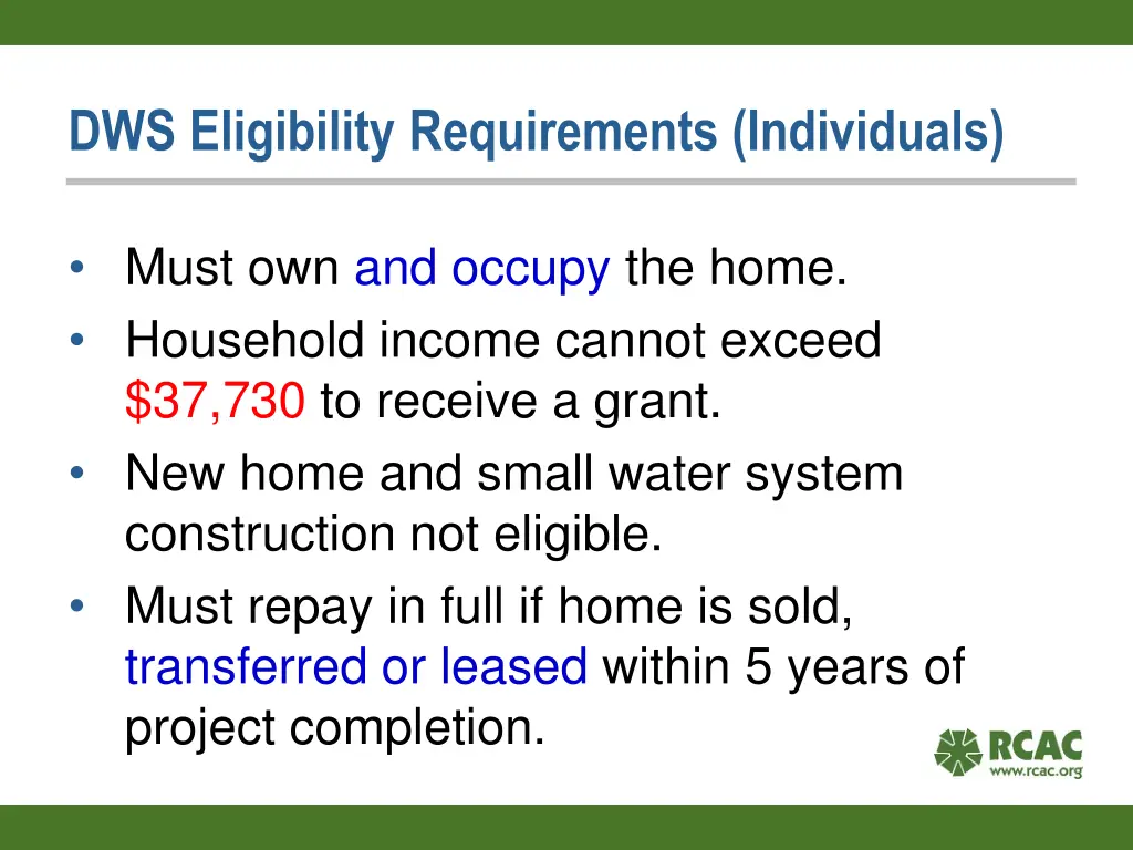 dws eligibility requirements individuals