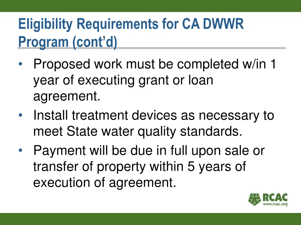 eligibility requirements for ca dwwr program cont