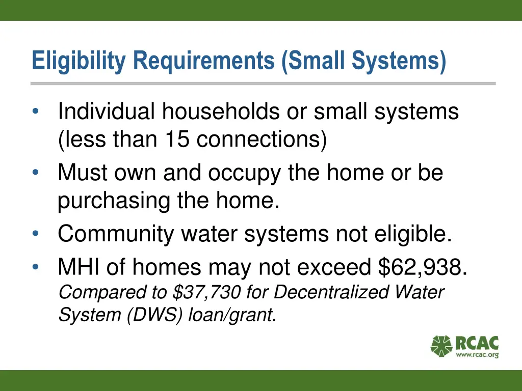 eligibility requirements small systems