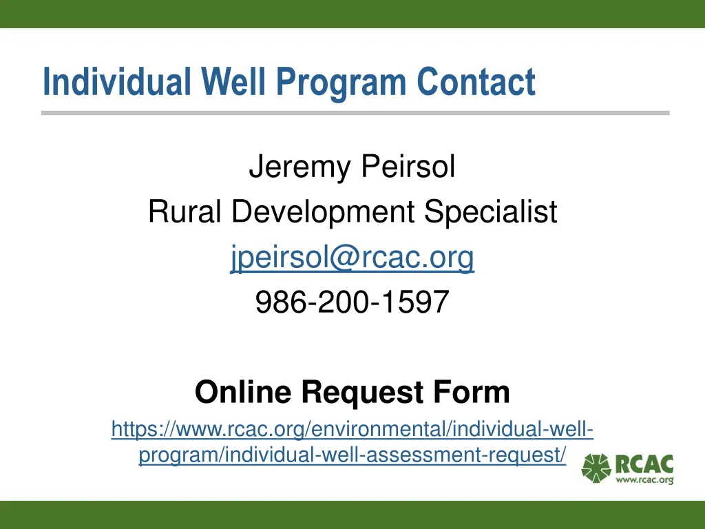 individual well program contact
