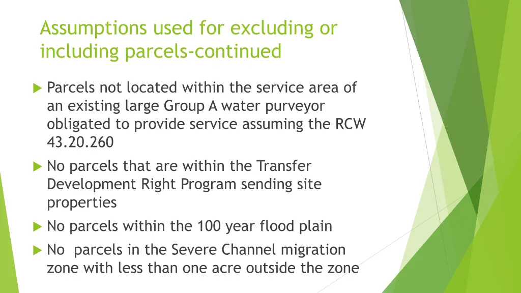 assumptions used for excluding or including 1