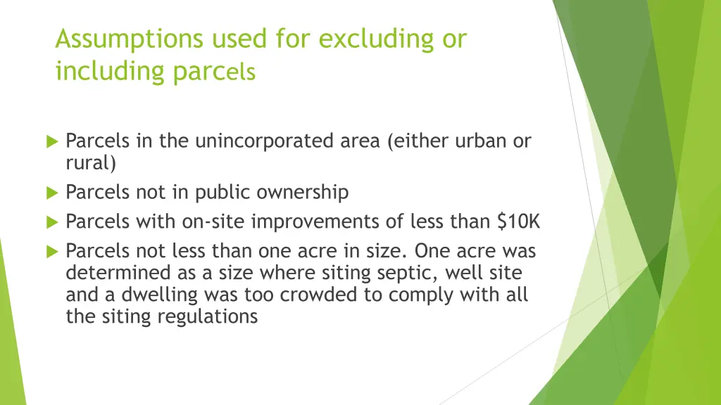 assumptions used for excluding or including parc
