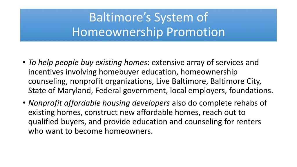 baltimore s system of homeownership promotion