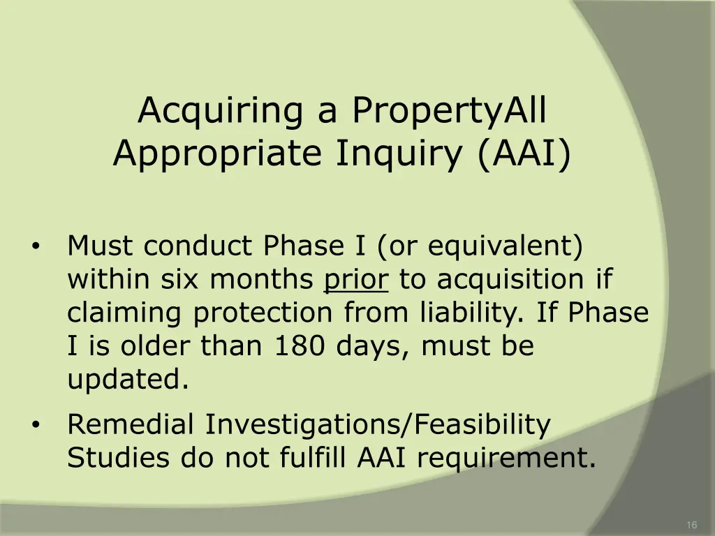 acquiring a propertyall appropriate inquiry aai