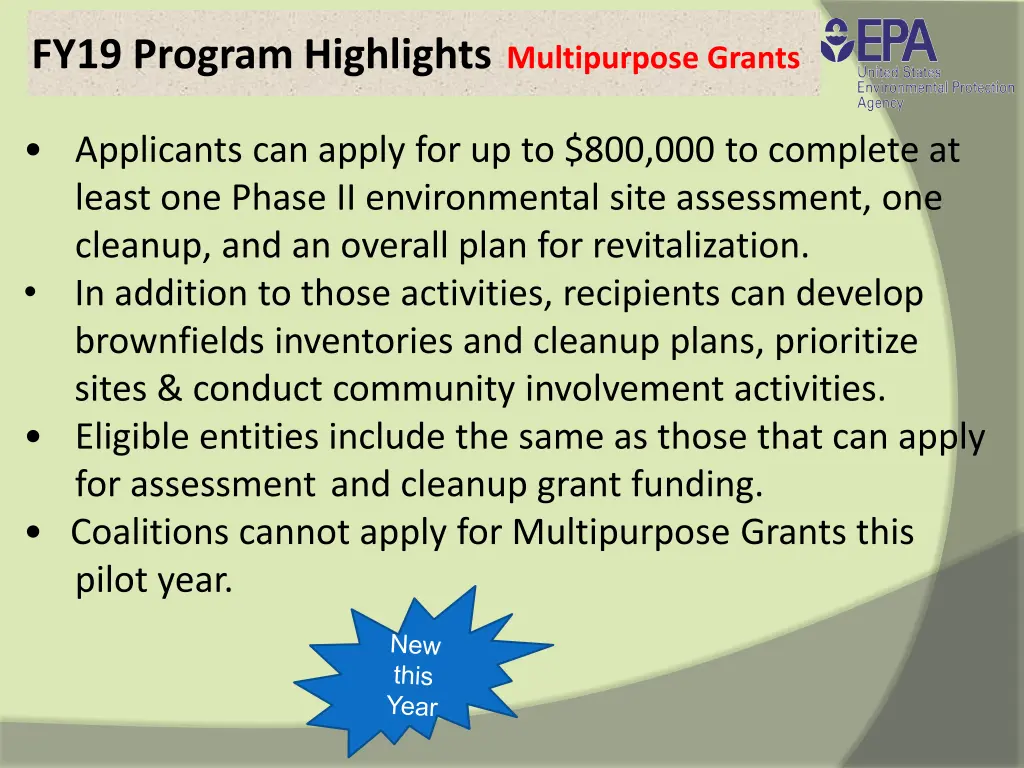 fy19 program highlights multipurpose grants
