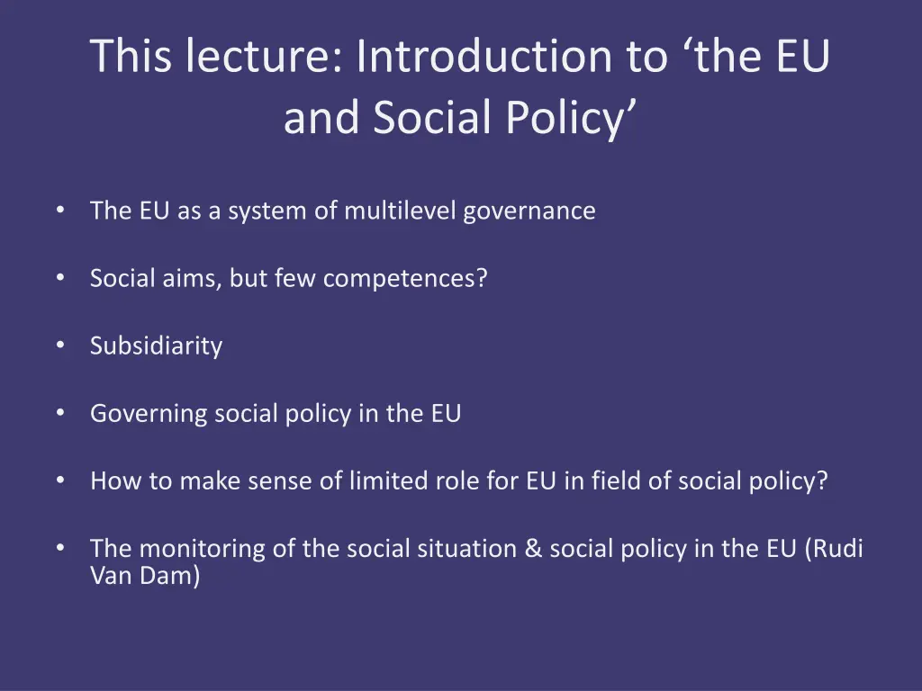 this lecture introduction to the eu and social