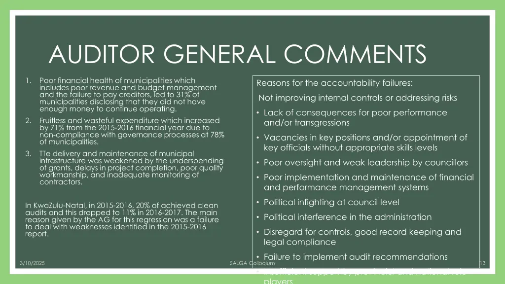 auditor general comments