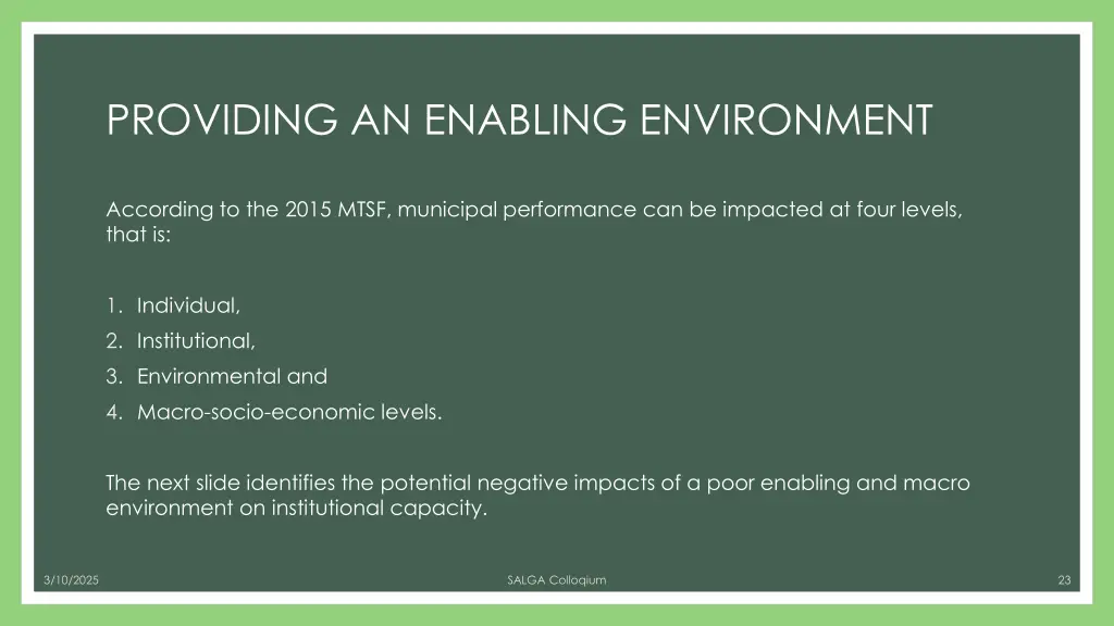 providing an enabling environment