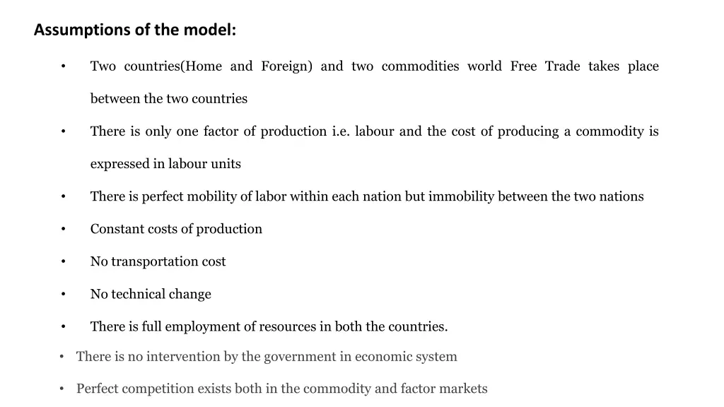 assumptions of the model