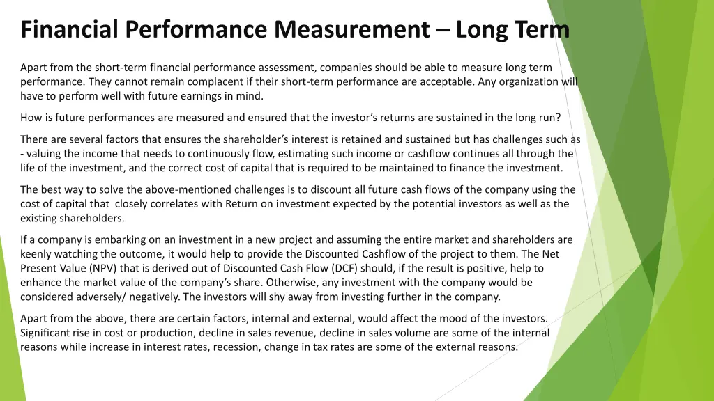 financial performance measurement long term