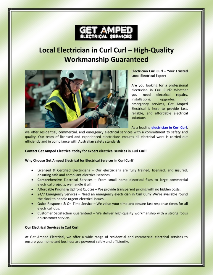 local electrician in curl curl high quality