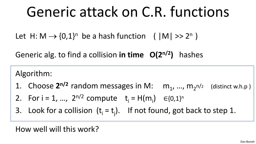 generic attack on c r functions