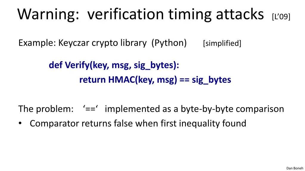 warning verification timing attacks l 09