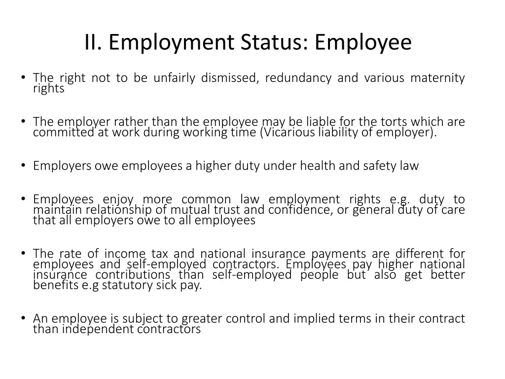 ii employment status employee
