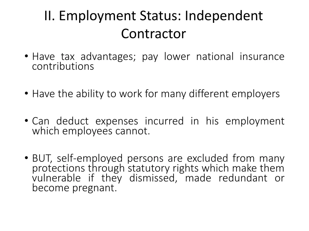 ii employment status independent contractor