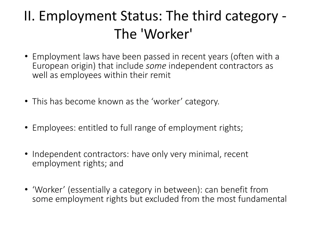 ii employment status the third category the worker