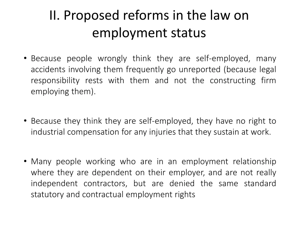 ii proposed reforms in the law on employment 1