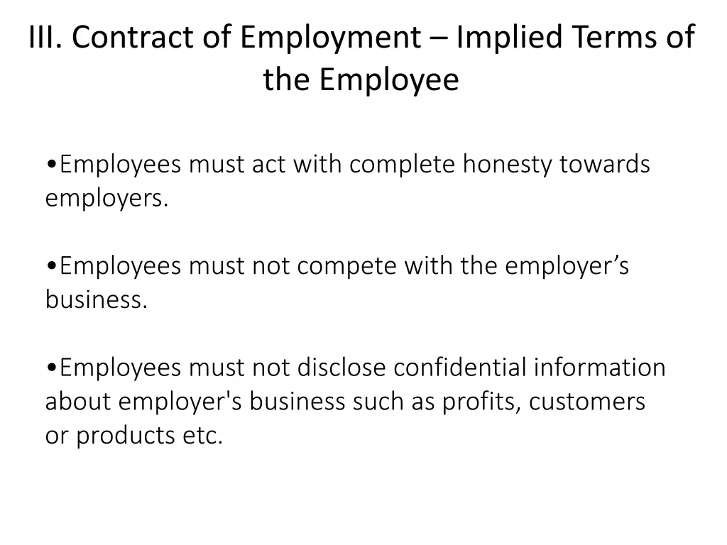 iii contract of employment implied terms