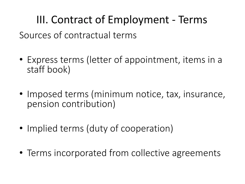iii contract of employment terms sources