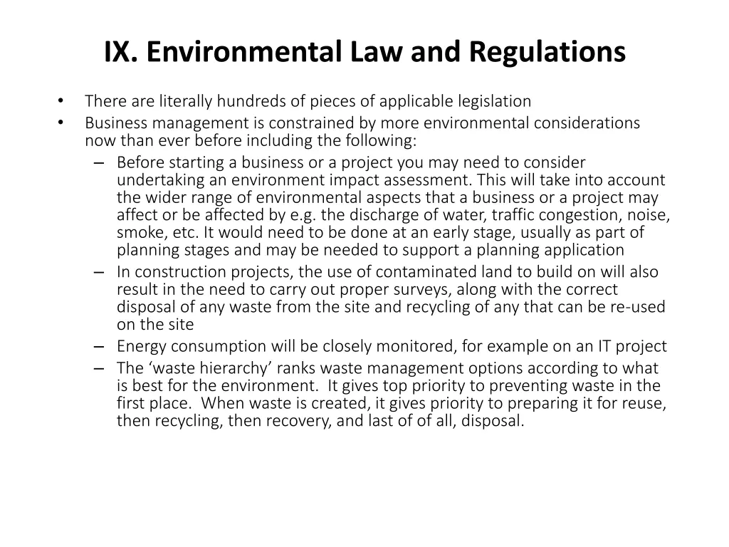 ix environmental law and regulations
