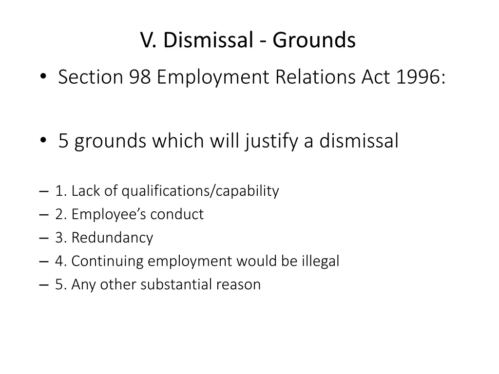 v dismissal grounds section 98 employment