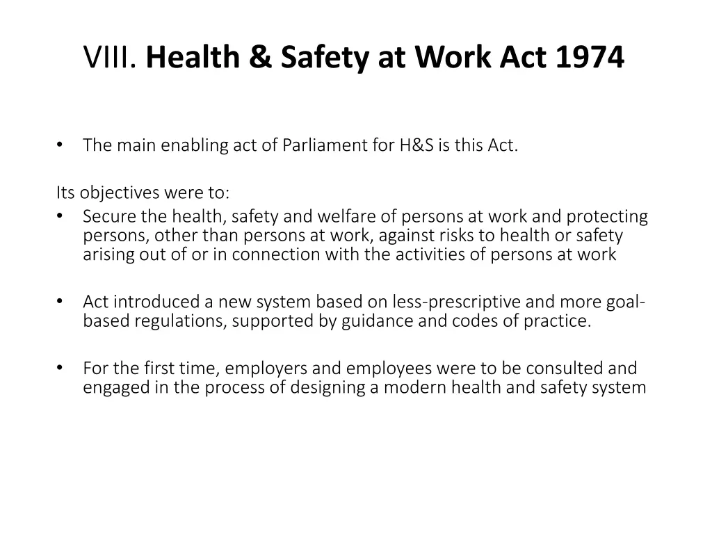 viii health safety at work act 1974