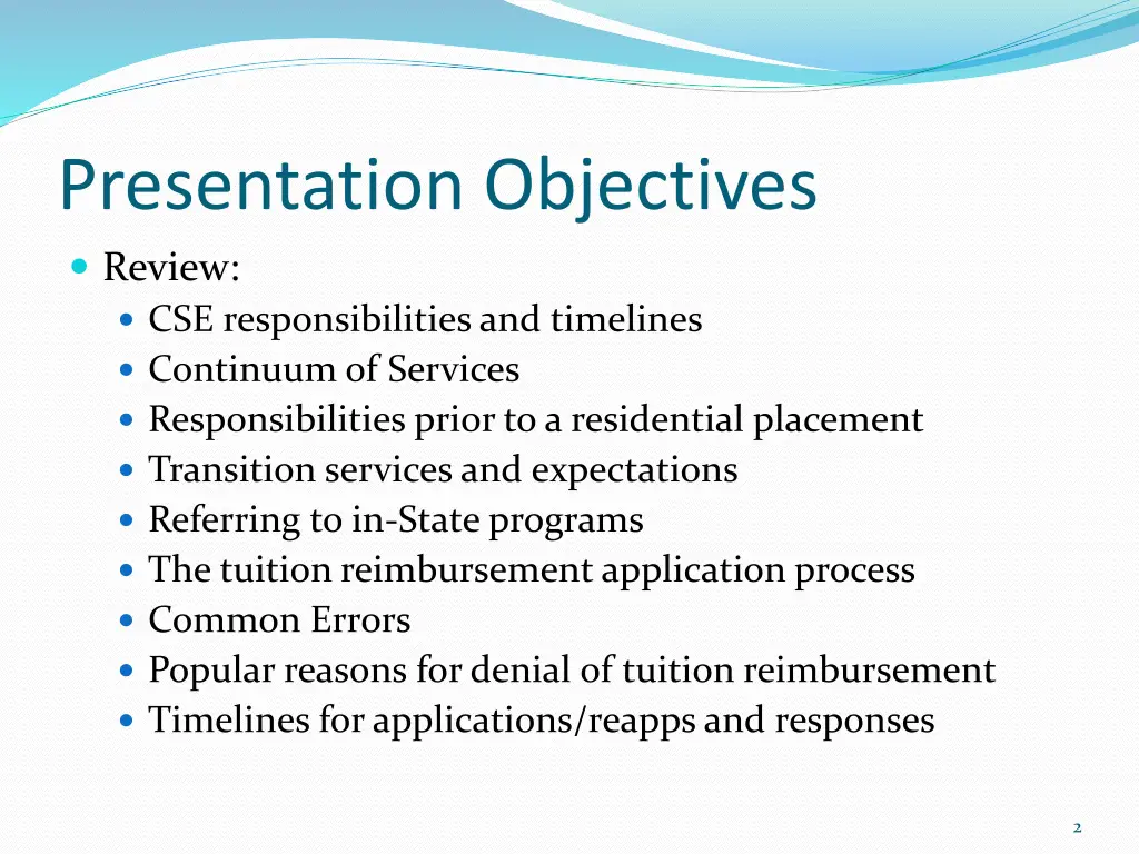 presentation objectives review