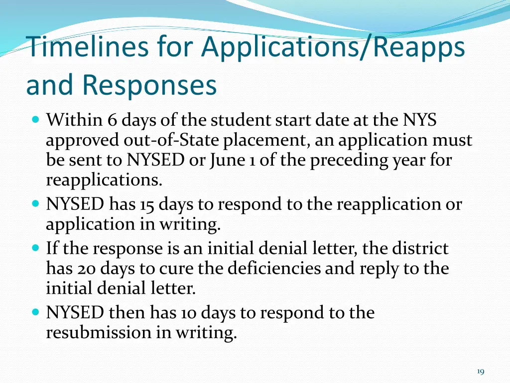 timelines for applications reapps and responses