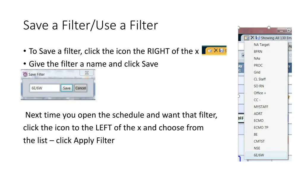 save a filter use a filter