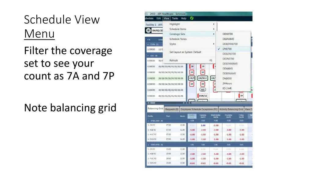 schedule view menu filter the coverage