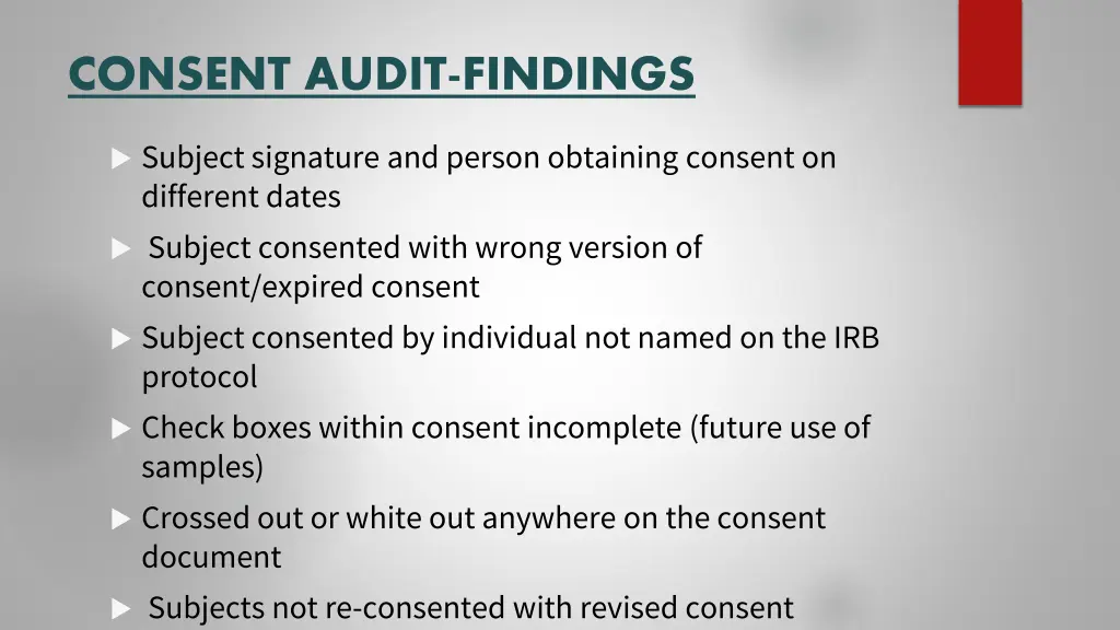 consent audit findings