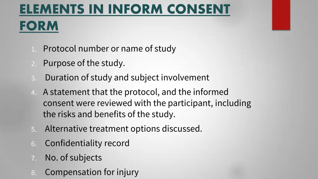 elements in inform consent form
