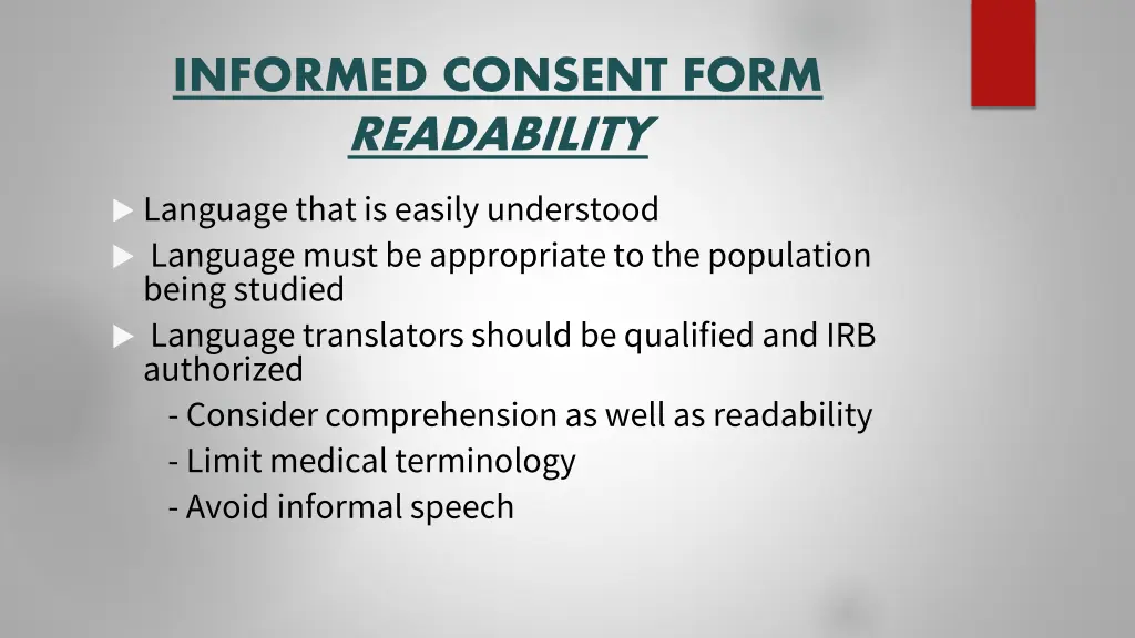informed consent form readability