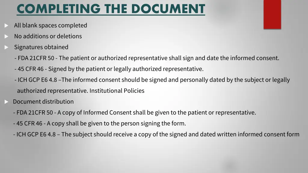 completing the document