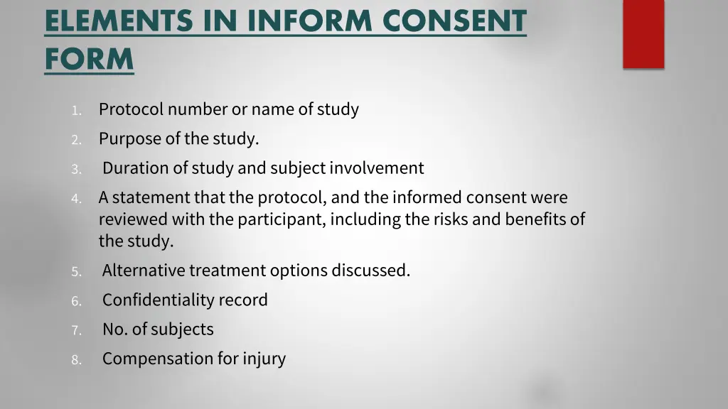 elements in inform consent form