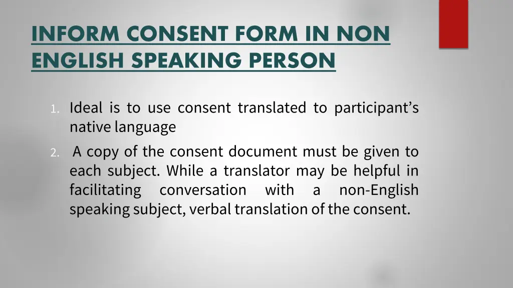 inform consent form in non english speaking person