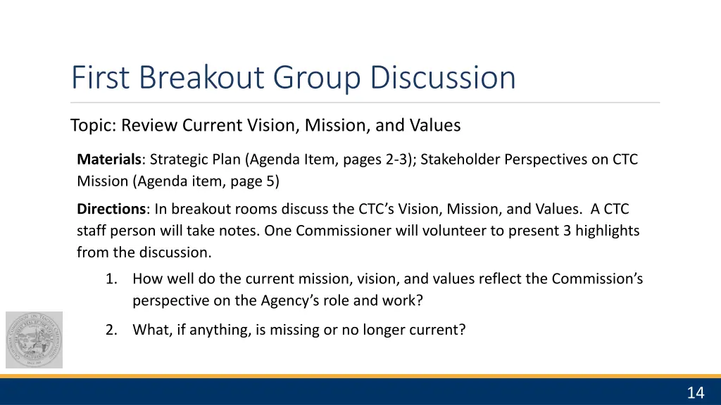 first breakout group discussion