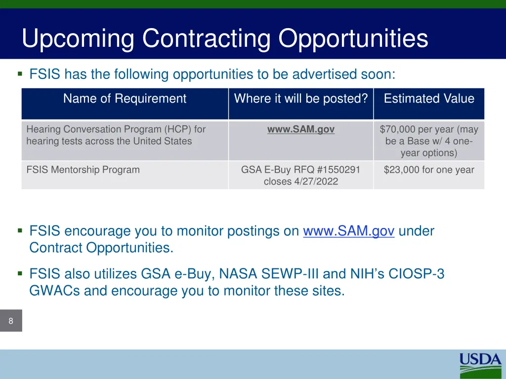 upcoming contracting opportunities
