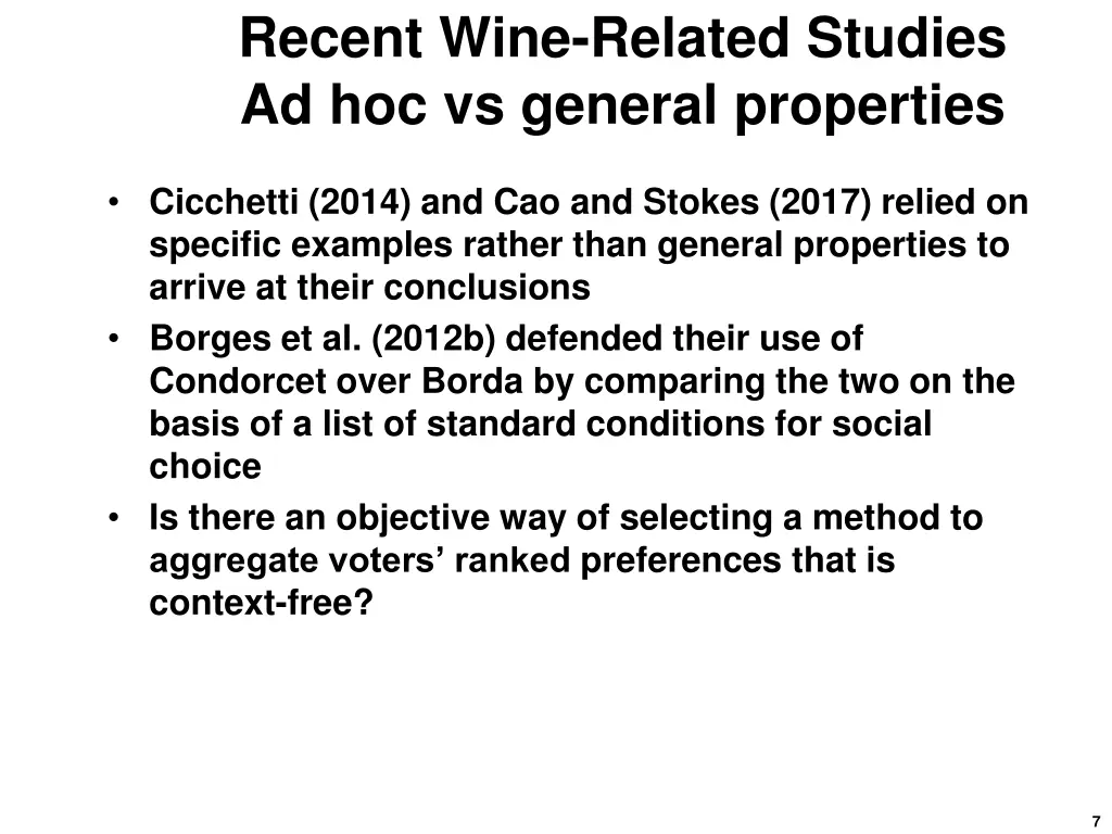 recent wine related studies ad hoc vs general
