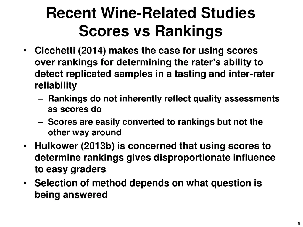 recent wine related studies scores vs rankings